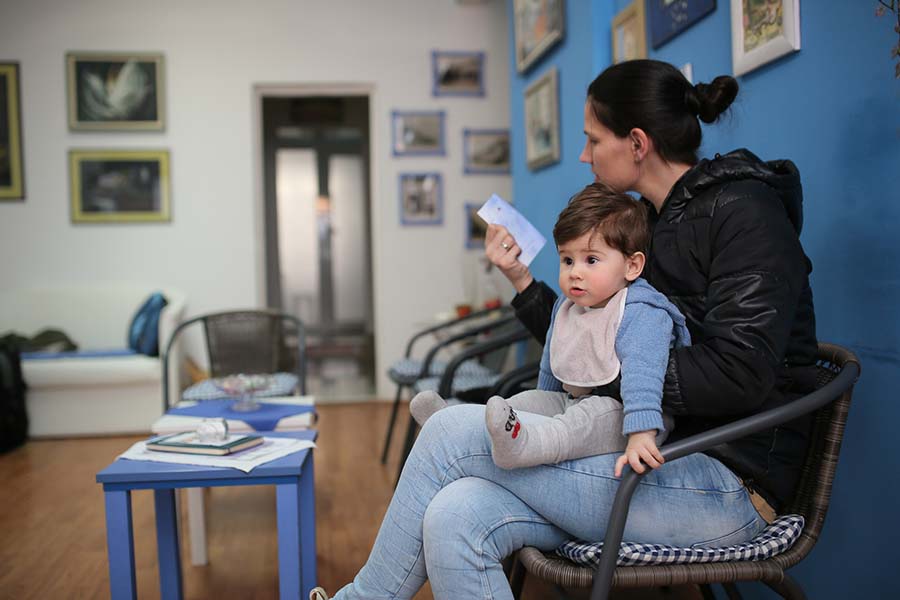 parent and child in waiting room