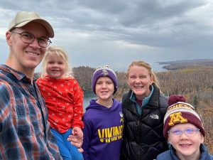 Bjorn with his wife Elisabeth and children Eivind, Espen, and Sigrid near the North Shore of Lake Superior